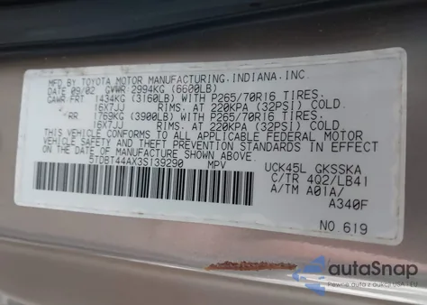 2003 Toyota Sequoia Sr5 V8 from USA, damaged, VIN 5TDBT44AX3S139290